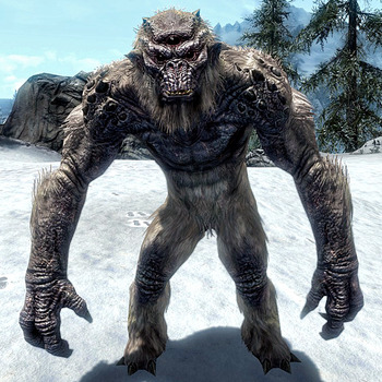 A frost troll you are likely to encounter when walking to High Hrothgar.